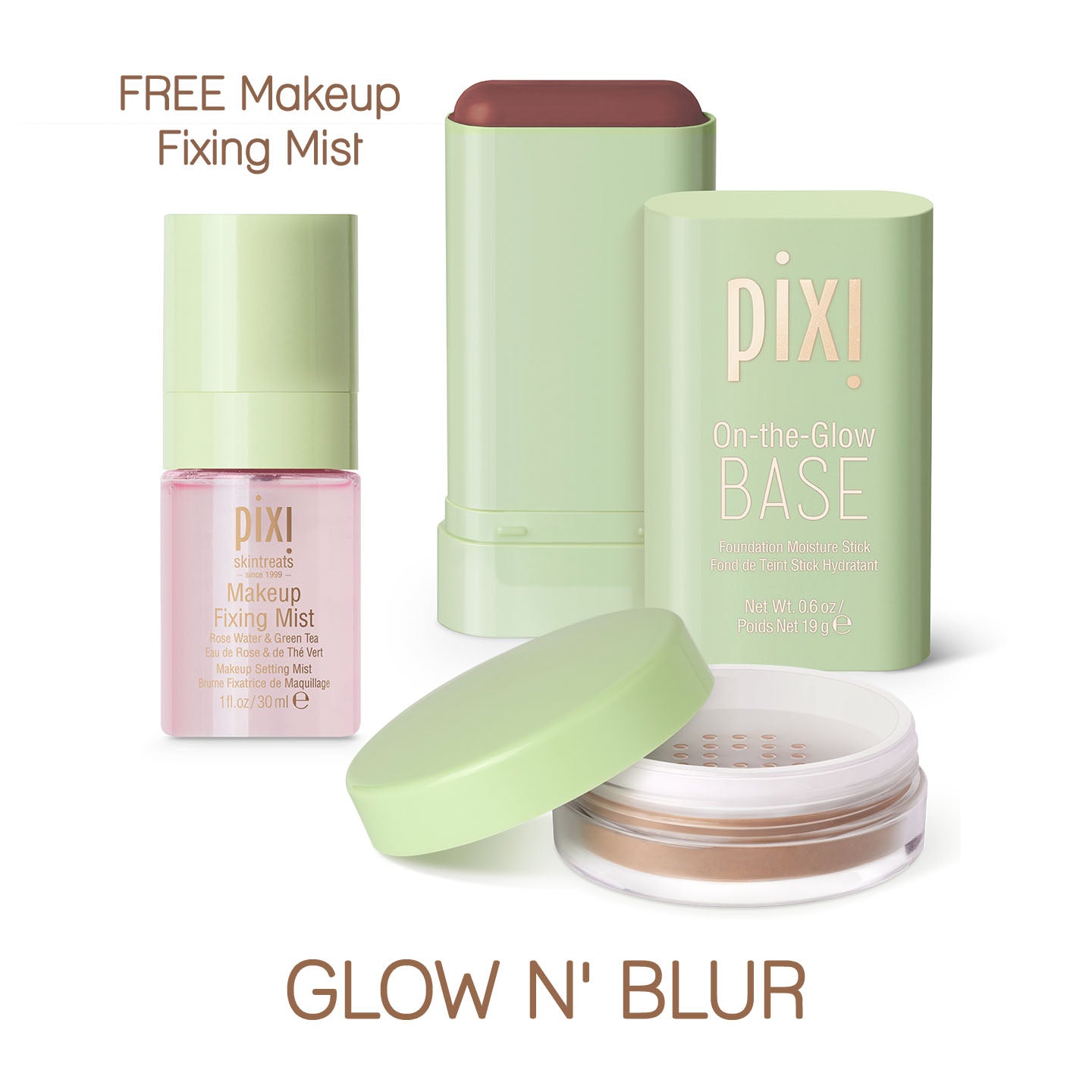 Pixi Makeup Glow N' Blur Bundle Base Puder Mist 18 Nuancen Glow