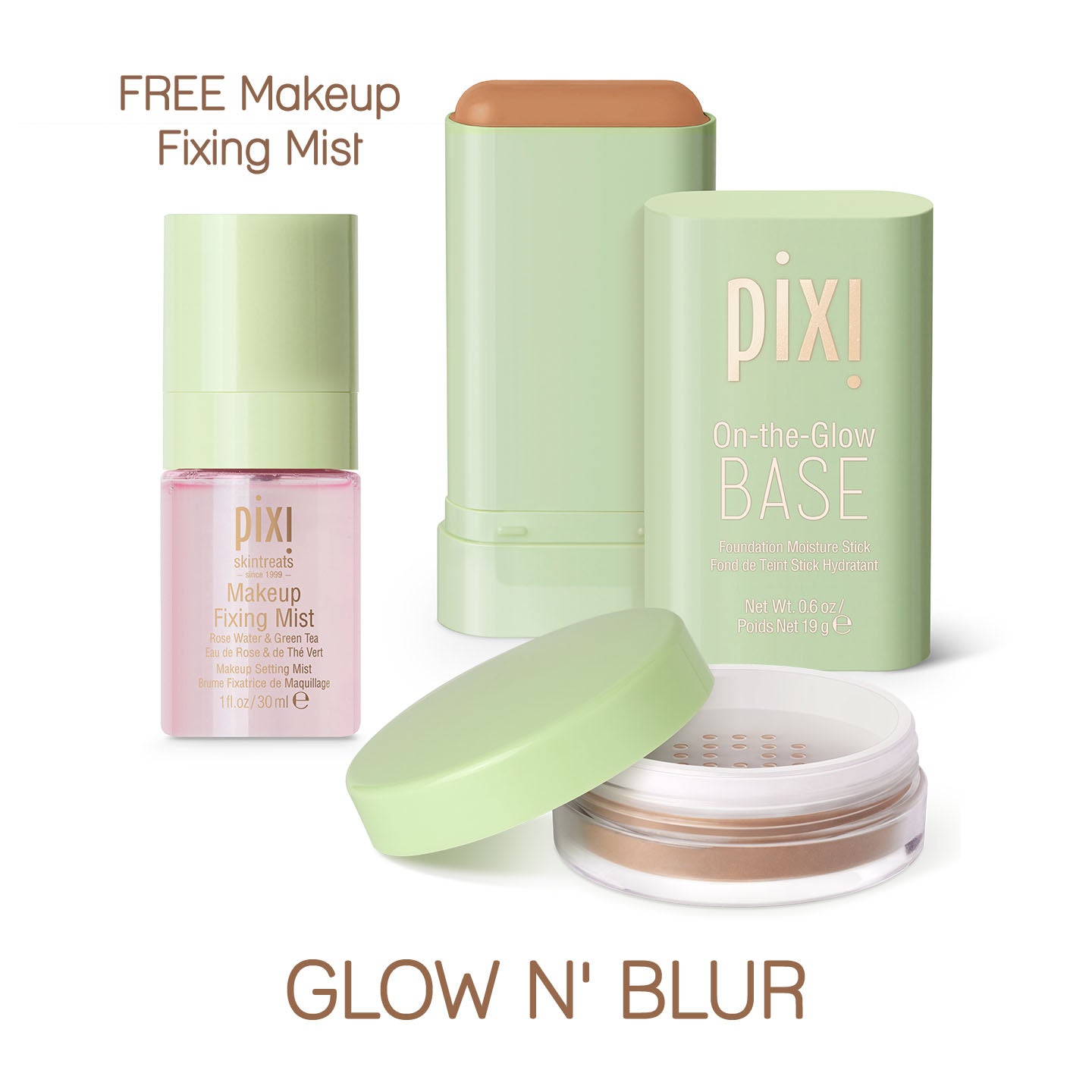 Pixi Makeup Glow N' Blur Bundle Base Puder Mist 18 Nuancen Glow