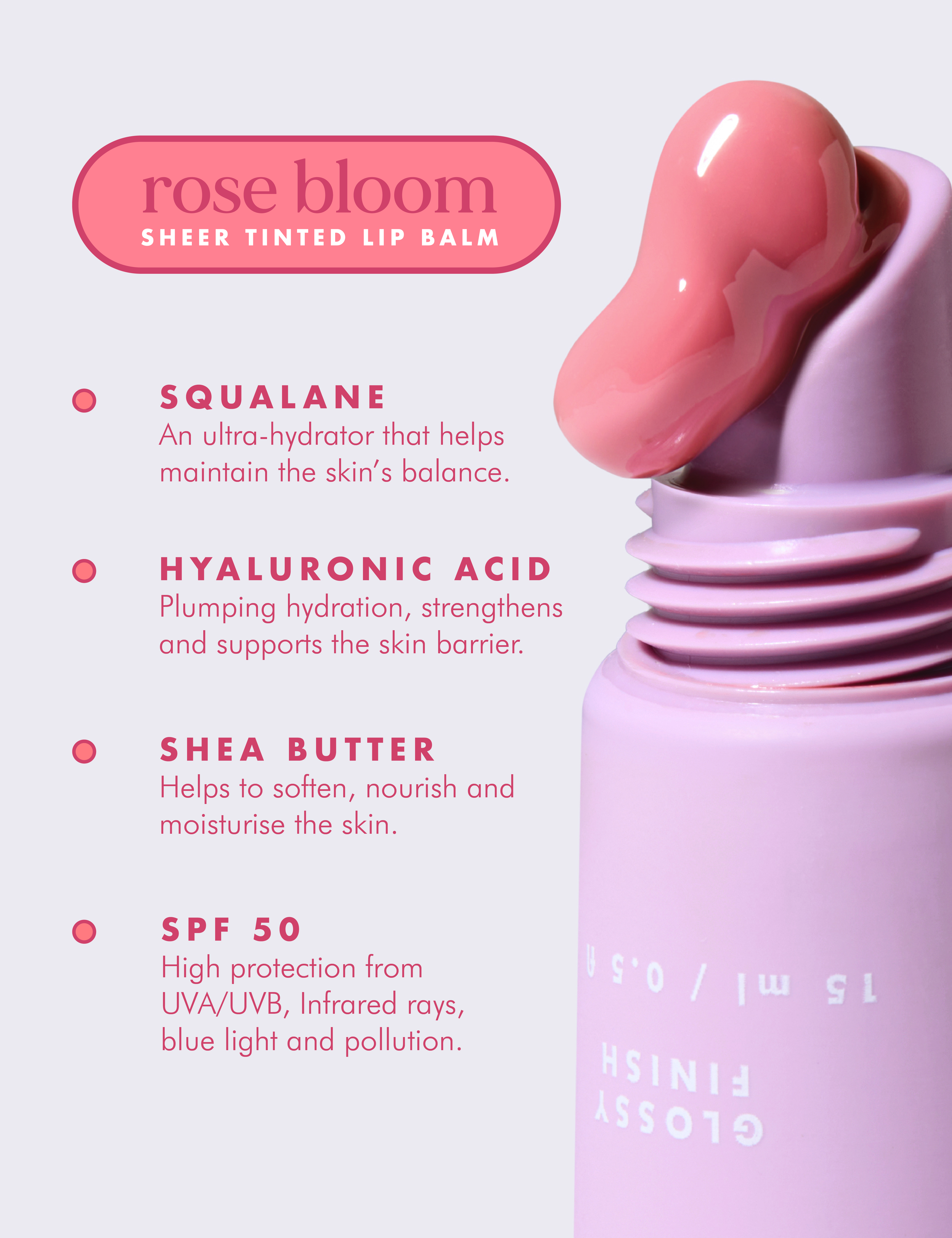 Hello Sunday Lips Tinted Lip Balm SPF 50 Rose Bloom Shea
