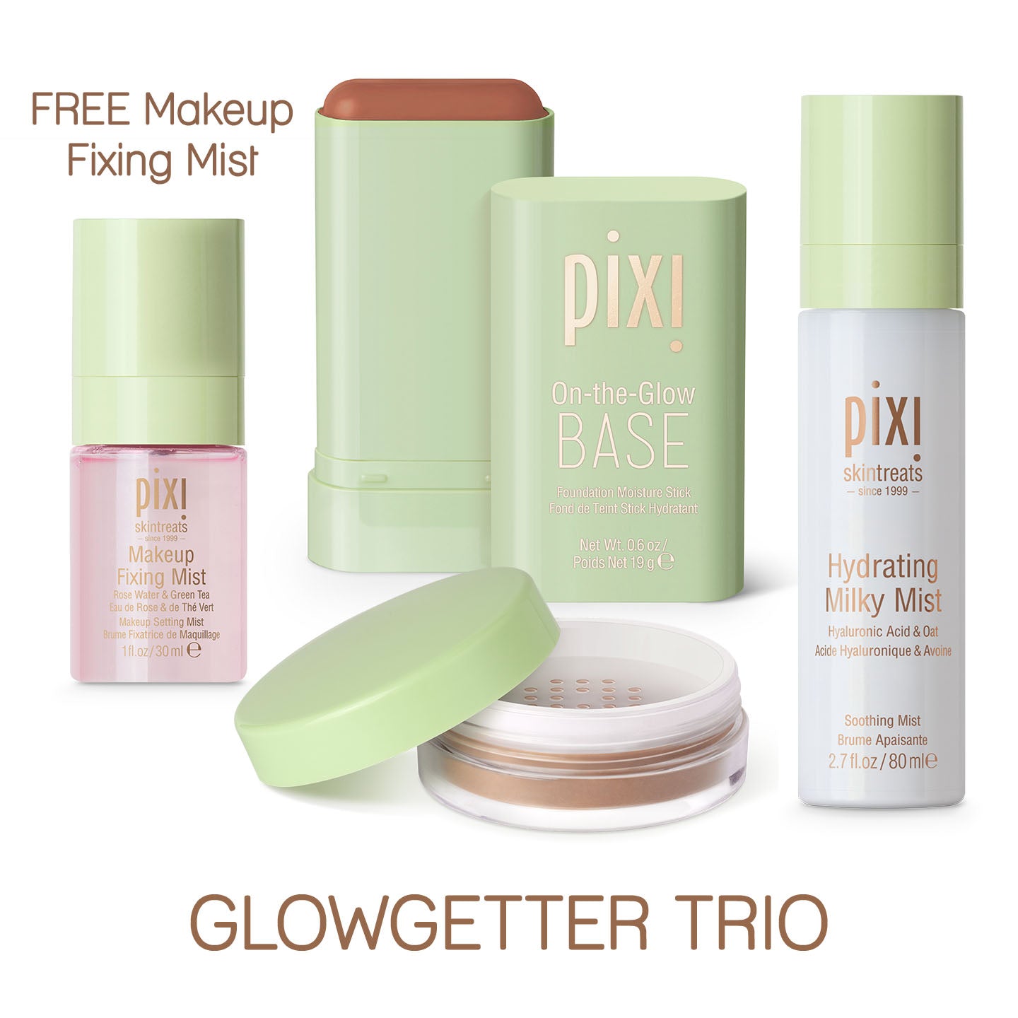 Pixi GlowGetter Trio Make-up Set 4-teilig mit Base 18 Farben