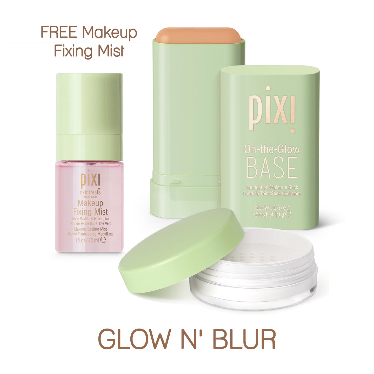 Pixi Makeup Glow N' Blur Bundle Base Puder Mist 18 Nuancen Glow