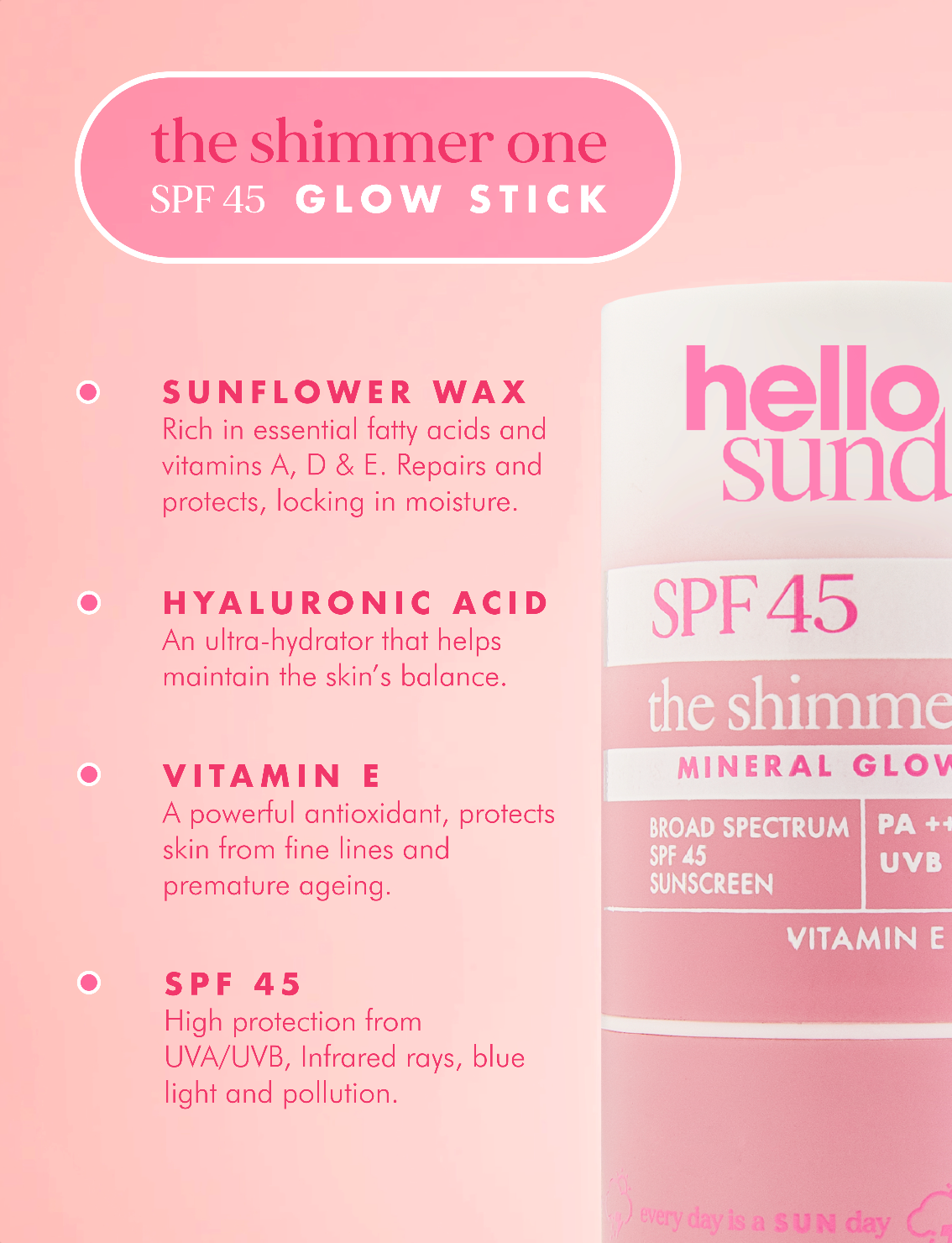 Hello Sunday Body & Hands The Shimmer One Glow Stick SPF 45 Hyaluron